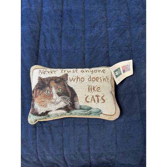 Vintage Cat Tapestry Pillow Never Trust Anyone Who Doesn't Like Cats 11X8 New - Picture 1 of 7